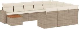 11-teiliges Garten Sofa Set Beige Poly Rattan mit Akazienholztisch 110 kg Belastbarkeit modulare Lounge für Terrasse Balkon Innenhof