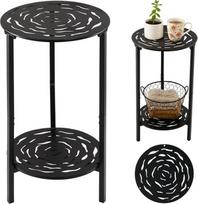 2 pakopų apvalus metalinis šoninis stalas lauke matinės juodos spalvos gėlių dizainas 23,5" H x 13" D