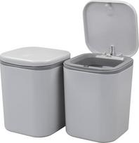 2 šiukšliadėžių su dangčiais pakuotė, mažos plastikinės šiukšliadėžės (pilkos spalvos)