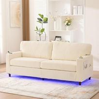 2 vietų sofa, kampinė sofa su USB-C, "debesų" sofa su LED apšvietimu, gėrimų laikikliais ir šoninėmis kišenėmis, medinis/metalinis rėmas su patogiu putplasčiu, skirta svetainei, miegamajam, smėlio spalvos