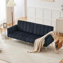 2 vietų sofa-lova, sulankstoma sofa su miego funkcija, sofa su lovos funkcija, svetainės sofa iš aksomo audinio, sulankstoma sofa - 5 reguliuojami atlošo kampai svetainei, miegamajam (juoda 1)