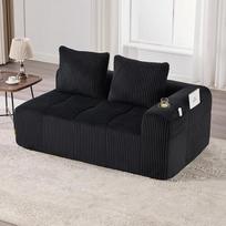 2 vietų sofa "Cloud" su segmentais, sofa be kaulų ir atlošo pagalvėlės, modulinė sofa svetainei, miegamajam, velvetinė kėdė su integruotu gėrimų laikikliu, neremontuojama, juoda