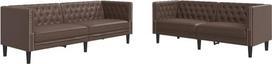 2-TLG. Chesterfield-Sofa-Set aus Kunstleder in Braun, mit dick gepolsterten Sitzflächen, Armlehnen und Rückenkissen für bequemes Sitzerlebnis, klassischem Knopftuft-Design