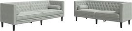 2-TLG. Chesterfield-Sofa-Set mit Nackenrollen Hellgrau Samt, dick gepolsterte Sitzflächen und Armlehnen, Knopftuft-Design, stabile Beine