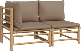 2-tlg. Bambus Garten-Lounge-Set Taupe 55/69 cm tief, modulares Outdoor-Sofa mit dick gepolsterten Kissen, robustes Material für Balkon Terrasse Garten, platzsparendes Design for kleine Balkone