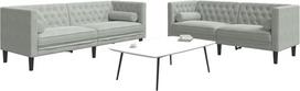 2-TLG. Chesterfield-Sofa-Set Hellgrau Samt mit Nackenrollen für Wohnzimmer und Wohnlandschaft