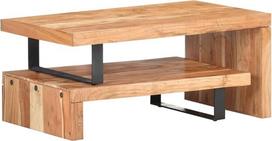 2-TLG. Couchtisch-Set aus Massivholz Akazie mit Verstellbarer Länge und Ablage, Zwei Teile mit robusten Eisenbeinen für das Wohnzimmer