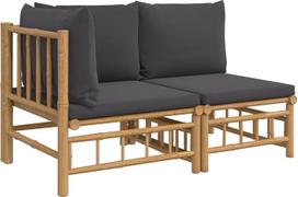 2-TLG. Garten Lounge Set Bambus 55/69 x 65 cm dunkelgraues Polster Modernes Design Robustes Outdoor Sofa für Balkon Terrasse und Garten