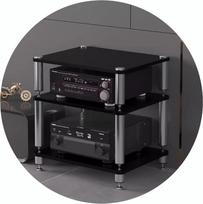2/3/4 pakopų "HiFi" stovas, AV lentyna, medijos lentyna su reguliuojamais skyriais, "HiFi" stovas, patefonų stovas, medijos laikymo lentynos, garso ir vaizdo komponentai (juoda, 60 x 48 x 60 cm (3 pakopos))