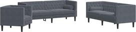 3 dalių svetainės sofos komplektas, 3 sėdimų ir 2 sėdimų vietų sofa, "Chesterfield" fotelis ir pagalvėlė - tamsiai pilka