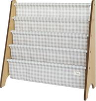3 Sprouts Vaikų medinė knygų spinta - Montessori lentyna vaikų darželiui - Gingham Beige