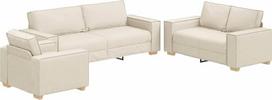 3-teiliges Sofa Set Beige 220x80x84 cm mit Leinenmischgewebe, modernes Design mit Breiten Armlehnen und Stabiler Metall-Sperrholzrahmen