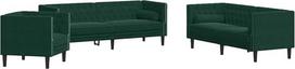 3-TLG. Chesterfield Sofa Set dunkelgrün Samt mit Nackenrollen, dick gepolsterte Sitzflächen und Armlehnen, klassisches Knopftuft-Design, stabile Beine für hohen Komfort