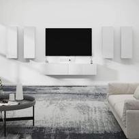 3114342 6 dalių televizoriaus spintelės rinkinys Baltos medienos medžiaga Svetainės baldai Svetainės TV spintelė TV komoda TV stalčius TV stalčius TV spintelė TV baldai Svetainės sienelė