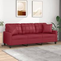 3200811 3-vietė sofa su dekoratyvinėmis pagalvėlėmis Vyno raudona 180 cm dirbtinė oda, Sofos ir kušetės, Sofa svetainė, Sofa paauglių kambariui, Sofa poilsiui, Sofa miegamajam, Miegamojo sofa, Minkšta sofa
