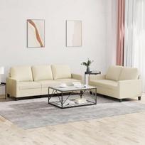 3201419 2 dalių sofos komplektas su pagalvėlėmis Kreminė dirbtinė oda, Sofos ir sofos, Sofa svetainė, Sofa paauglių kambariui, Sofa poilsiui, Sofa miegamajam, Miegamojo sofa, Minkšta sofa