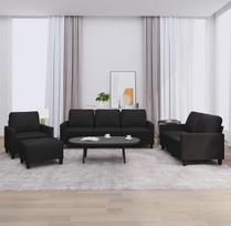 3201403 4 dalių sofos komplektas su pagalvėlėmis Juoda dirbtinė oda, Sofos ir kušetės, Sofa svetainė, Sofa paauglių kambariui, Sofa poilsiui, Sofa miegamajam, Miegamojo sofa, Minkšta sofa