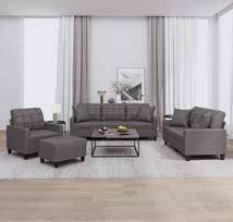 4 dalių sofos komplektas su pagalvėle Pilka dirbtinės odos sofa Svetainė Šiuolaikinė sofa biurui, miegamajam, A2