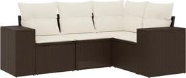4-TLG Garten-Sofagarnitur Braun 62x62x69 cm modulares Outdoor-Set Balkon Terrasse Innenhof PE-Rattan cremeweiße Kissen verstellbare Füße