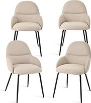 4 valgomojo kėdės su porankiais - ergonomiškos minkštos kėdės, modernios virtuvės kėdės su lininiu užvalkalu ir metalinėmis kojomis, minkštos kėdės svetainei, valgomajam, virtuvei, smėlio spalvos