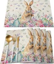 4er Set Tischset Ostern, Ostern Deko Tisch für Frühling & Osterzeit, Oster Tischsets mit Hasenmotiv, Tischdeko für Küche & Esszimmer