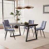 5 dalių valgomojo komplektas - modernus valgomojo stalas (140 x 80 cm) su 4 minkštomis kėdėmis, metalas ir MDF, elegantiškas aksomo arba dirbtinės odos apmušalas, stilingas ir patvarus
