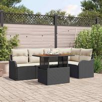 6 dalių sodo-dėžės komplektas Schwarz und Creme aus Poly-Rattan als modulares Gartensofa-Set 6 Stück für den Outdoor-Bereich