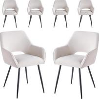 6 modernių valgomojo kambario kėdžių rinkinys: Ergonomiškos veliūro virtuvės kėdės su porankiais, atlošu, juodomis metalinėmis kojomis, patogios valgomajam, svetainei, virtuvei - lengvai surenkamos (6, baltos spalvos)