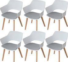 6 modernių valgomojo kėdžių rinkinys, šiaurietiško stiliaus valgomojo kėdės su porankiais, buko kojos, minkštos virtuvės kėdės su lino langeliu - baltos spalvos