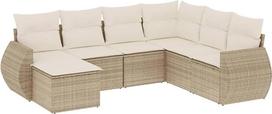 7-TLG. Gartensofa Set Beige Poly-Rattan Ecksofa 3 Mittelsofa 2 Armlehnsofa Hocker 110 kg Belastbar Modernes Design Robust für Garten Terrasse Balkon