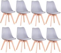 8 modernių valgomojo kėdžių rinkinys, skandinaviškos kėdės su masyviomis buko medienos kojomis, minkštos kėdės virtuvei, valgomajam ir svetainei (pilkos spalvos)