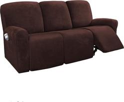 8 vnt. aukšto tempimo velveto sofos užvalkalai 3 vietų baldų apsaugai (ruda, sofa)