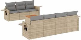 8-TLG Garten-Sofagarnitur Beige Poly Rattan mit Akazienholz-Tisch 55x55 cm Modernes Lounge Set für Balkon Terrasse und Garten