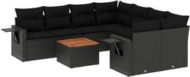 9-TLG. Garten-Sofagarnitur Schwarz Poly Rattan mit Akazienholztisch 55x55 cm Modernes Lounge Set für Terrasse Balkon und Garten Outdoor sitzgruppe