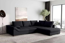 99rooms Terra kampinė sofa Minkšta kampinė sofa Tekstūruotas audinys Neve Juoda Osmanų dešinė