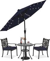 ABCCANOPY 230 cm ilgio sodo skėčiai nuo saulės su 32 saulės šviesos diodų žibintais, skirti sodui, terasai, baseinui, smėlio paplūdimiui, tamsiai mėlynos spalvos