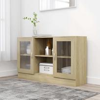 ACAGALA stiklinė vitrina, kolekcionieriaus vitrina, bufetas su stiklinėmis durimis, 6 skyriai, įvairios paskirties spinta svetainei, miegamajam, Sonoma ąžuolas, 120 x 30,5 x 70 cm