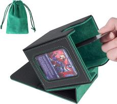 AFIING MTG kaladžių dėžutė "Commander" kortų dėklas, skirtas 100 dvigubų kortų, Magic Commander TCG kortų laikymo dėžutė su 2 pertvaromis, kišenė kubui ir viršutinė talpykla - juoda/žalia