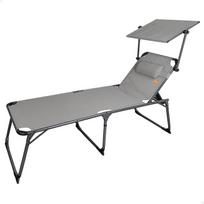 Aktive 62613 Sulankstomas paplūdimio gultas su skėčiu, paplūdimio gultas su pagalvėle, 193 x 67 x 48/96 cm, sėdynės aukštis 48 cm, pilkas, sulankstomas gultas, 5 padėtys, maksimalus svoris 100 kg, aktyvus paplūdimys