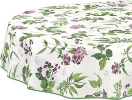 Aliejinė staltiesė Plaunama vaškinė staltiesė Lengva priežiūra Vandeniui atspari Lotoso efekto sodo staltiesė "Lavanda" ovali 160 x 140 cm su apvadu (su kraštais)