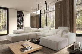 All4All Simone X kampinė sofa su miego funkcija ir lovos dėže, XXL gyvenamasis kraštovaizdis su 7 reguliuojamais galvos atlošais, sofa dizainerė, U formos, 343 x 288 x 187 cm, sofa lova 26 (Toro 140, dešinė)