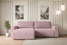 ALTDECOR KLEEA-L kampinė sofa su miego funkcija ir lovos dėže, kampinė sofa, L formos universali, kairiojo ir dešiniojo kampo sofa-lova, išskleidžiama gyvenamojo kraštovaizdžio sofa-lova, KLEEA-L - 247 x 143 x 83 cm, rožinė