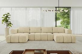 ALTDECOR kampinė U formos sofa su miego funkcija ir lovos dėže, kampinė sofa lova, kampinė sofa lova, L formos sofa lova, išskleidžiama gyvenamojo kraštovaizdžio sofa lova, Cauchsofa Cloud-U, 414 x 180 x 40 cm, smėlio spalvos
