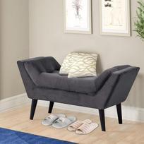 Alunaune Velvet Tufted lovos suoliukas miegamajam Lovos suoliukas Osmanų paminkštintas mažas įėjimo suoliukas Šiuolaikinis saugojimo suoliukas su medinėmis kojomis Tamsiai pilka