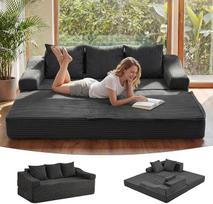 APICIZON 200 cm pločio sofa lova, be kaulų, su pagalvėlėmis, 3 vietų sofa lova su miego funkcija, grindų sofa, sulankstomas čiužinys svetainei, miegamajam, svečių kambariui (tamsiai pilka, 200 x 176 cm)