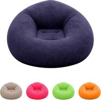 Aufblasbarer Sessel,Lazy Air Sofa mit Flockoberfläche, Bean Bag, Rundes Luftsofa inkl. Fußpumpe, Superweich & Waschbar, Einzelsessel für Wohnzimmer, Schlafzimmer & Camping (Dunkelblau)