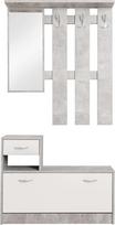 AVANTI TRENDSTORE prieškambario baldai su veidrodžiu, prieškambario įėjimas su batų laikikliu, tuščia kišenė mažiems butams, cm 100 x 25h180, baltos ir cemento spalvos