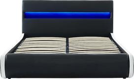 BAÏTA Lumina LED dirbtinės odos lovos komoda 140 x 190 cm juodos spalvos su skersiniu pagrindu