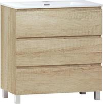Baikal TRIX Badezimmerschrank, Aufteilung mit 3 Schubladen, mit Füßen und Keramikwaschbecken, Melamin 16 mm, Verschiedene Größen und Ausführungen erhältlich, Möbel montiert