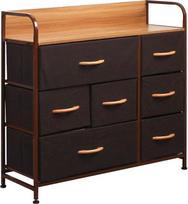 BAKAJI komoda su 7 stalčiais Zomšinio audinio spintelė Sideboard Vintage Highboard Metalinė daugiafunkcinė spintelė Organizatorius TV spintelė Maža virtuvė Miegamojo biuras Svetainė Ruda + plienas